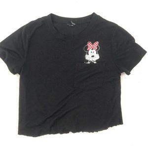 4/$15 Minnie Mouse Cropped T Shirt Graphic Distressed Women's Medium Black